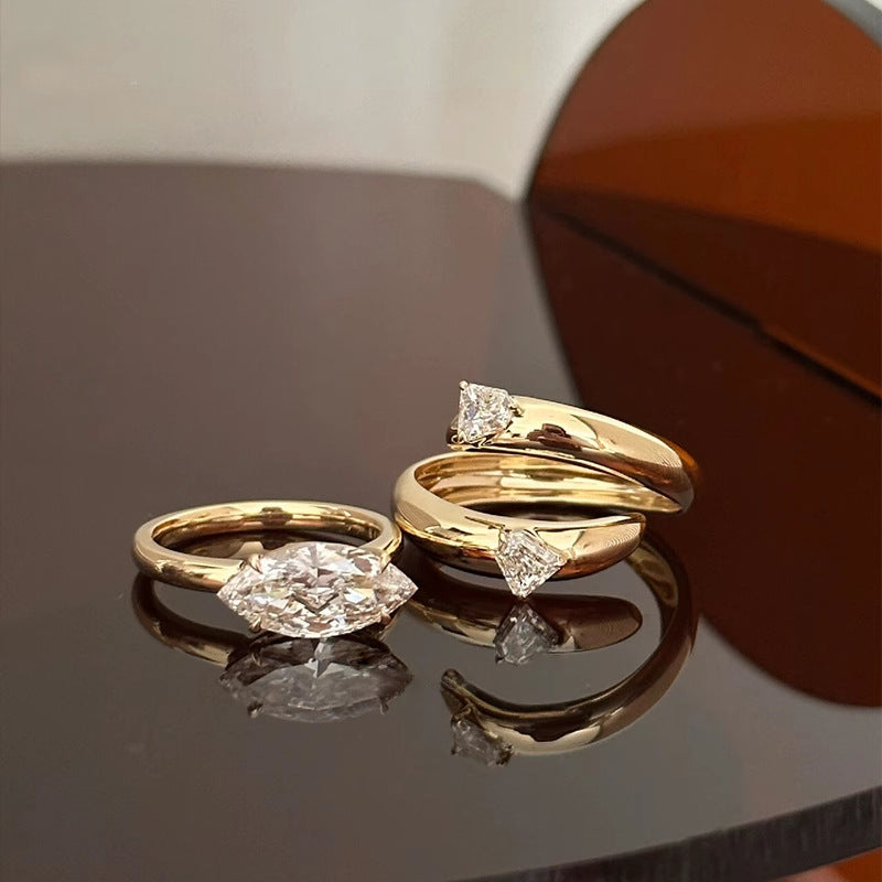 Marquise & Trillion Cut Stackable Ring Set (Light Luxury Niche Minimalist Band)