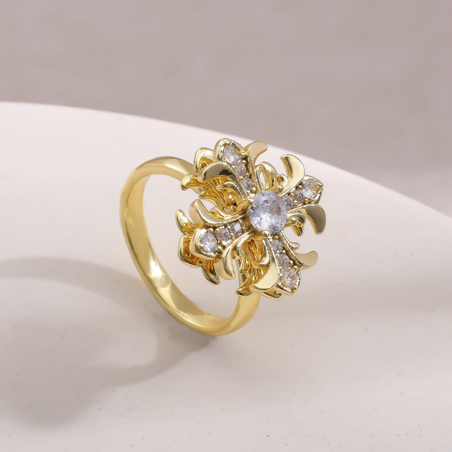 Vintage Carved Cross S925 Silver Ring, Luxury Palace Style 3D Diamond Inlaid Ring, Gorgeous Banquet Ring in Gold & Silver Two Tones