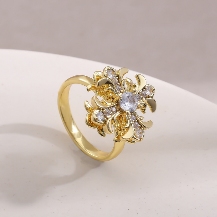 Vintage Carved Cross S925 Silver Ring, Luxury Palace Style 3D Diamond Inlaid Ring, Gorgeous Banquet Ring in Gold & Silver Two Tones