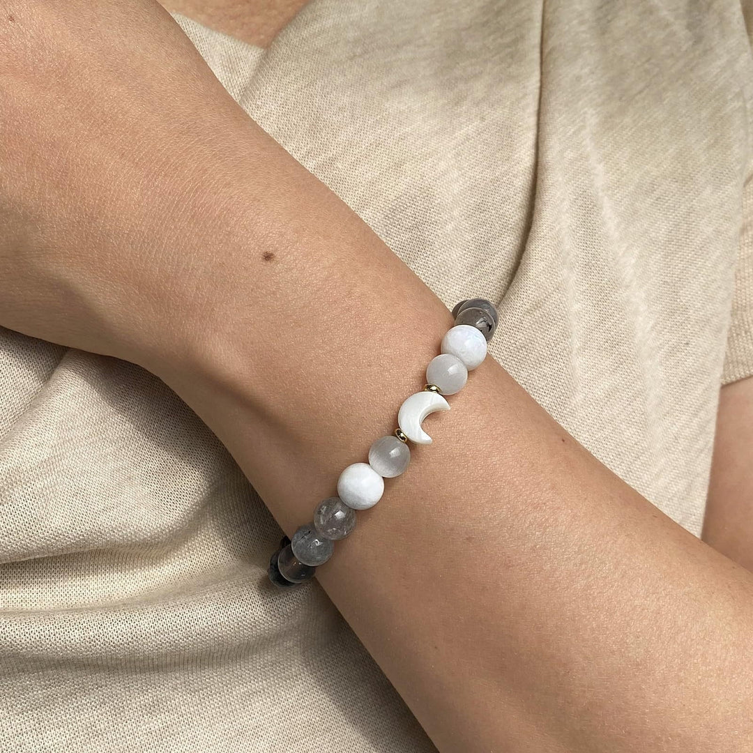 Natural Crystal Braided Cord Bracelet (Two Styles: New Mom / Moon Phases)