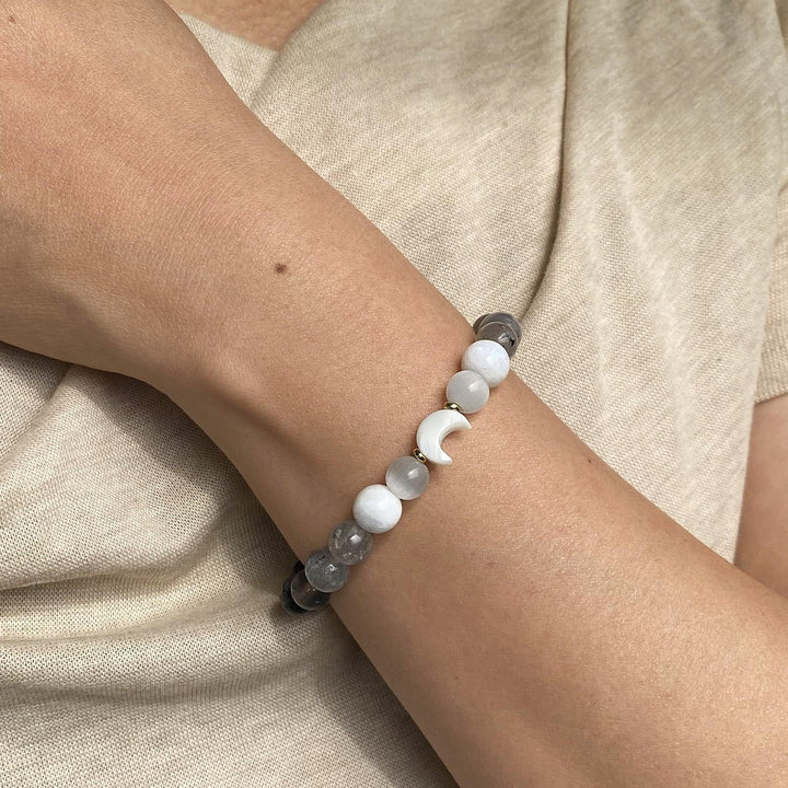 Natural Crystal Braided Cord Bracelet (Two Styles: New Mom / Moon Phases)