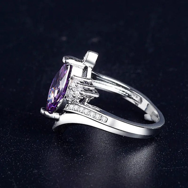 Marquise‑Cut Purple Diamond Crown‑Shaped Wrap Open‑Band Ring For Women