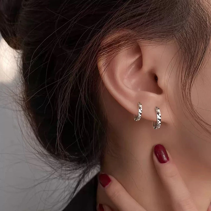 S925 Silver Faceted Huggie Hoop Earrings