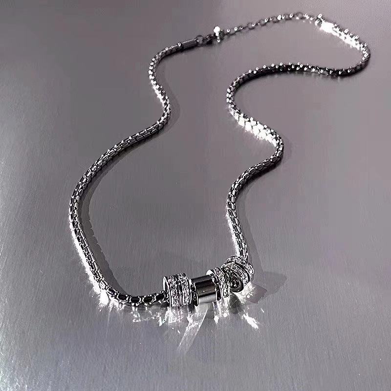 Diamond Triple Ring Spacer Pendant Necklace (Silver Tone Minimalist Luxury Choker)