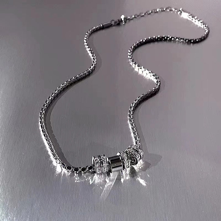 Diamond Triple Ring Spacer Pendant Necklace (Silver Tone Minimalist Luxury Choker)