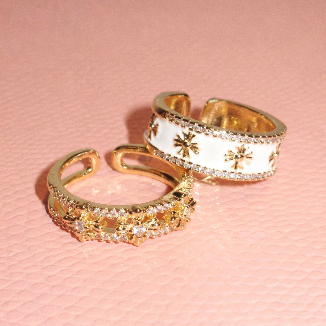 Vintage Starburst Open Ring Set (Light Luxury Niche Sweet & Edgy Bands)