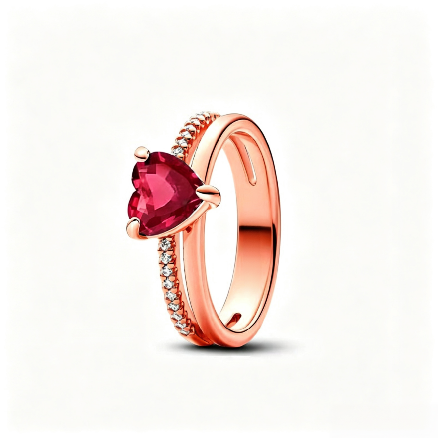 Heart Center Stone Double Layer S925 Silver Ring, 3-Prong Heart Diamond Luxury Band Multiple Colors Available