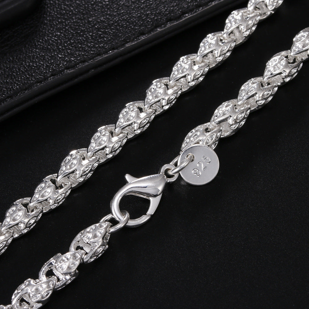Vintage Textured Rope Chain Necklace, Silver Engraved Link Chain