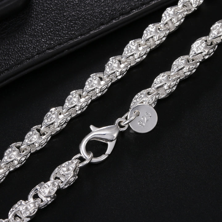 Vintage Textured Rope Chain Necklace, Silver Engraved Link Chain