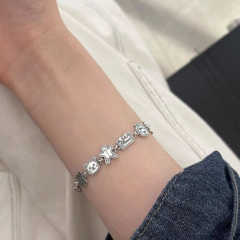 Cute Cartoon Charm Bracelet (Silver Vintage Antiqued Women's Wrist Jewelry)