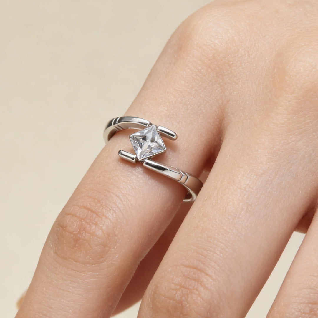 Geometric Square‑Cut Diamond Wrap‑Style Open‑Band Ring