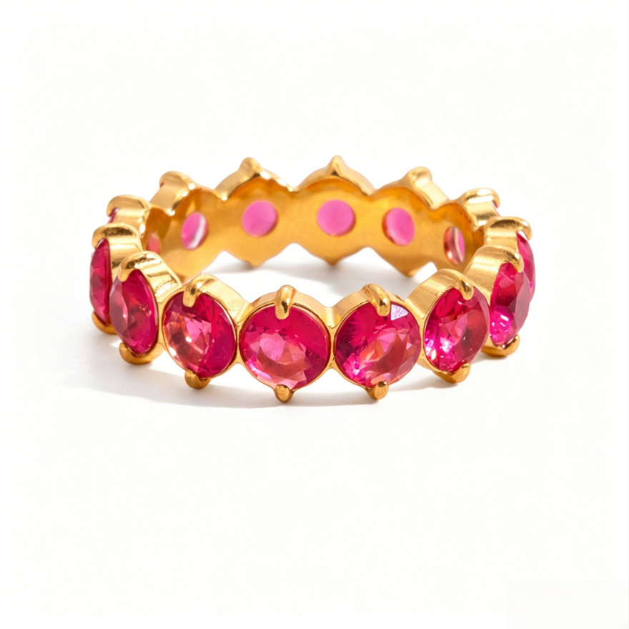 Rainbow Multi-Color Diamond Eternity Band (5 Colors Delicate Luxury Statement Ring)