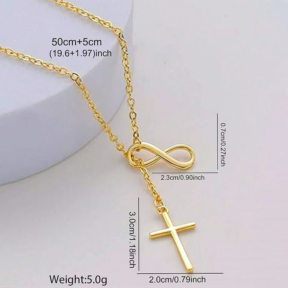 Infinity Symbol Cross Y-Drop Thin Necklace, Gold & Silver Eternal Faith Minimal Clavicle Chain