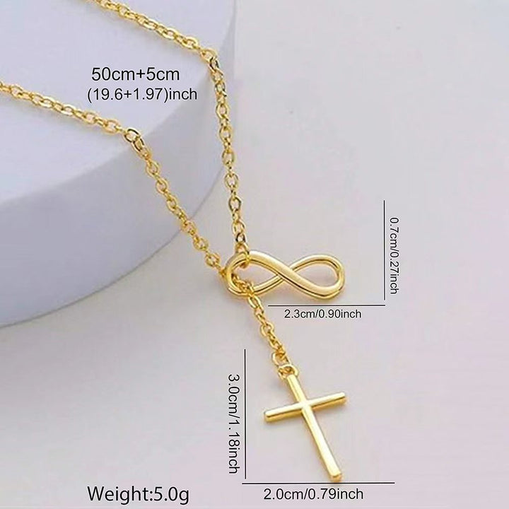 Infinity Symbol Cross Y-Drop Thin Necklace, Gold & Silver Eternal Faith Minimal Clavicle Chain