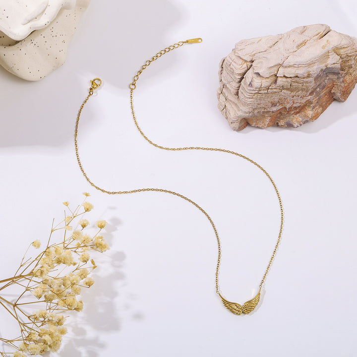 3D Wing Pendant Collarbone Necklace, 2 Colors Gold & Silver Minimal Angel Wing Niche Jewelry