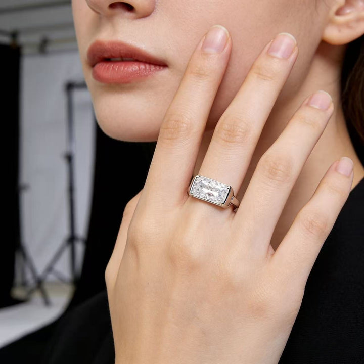 Rectangular Cushion‑Cut Solitaire Bezel‑Set Ring