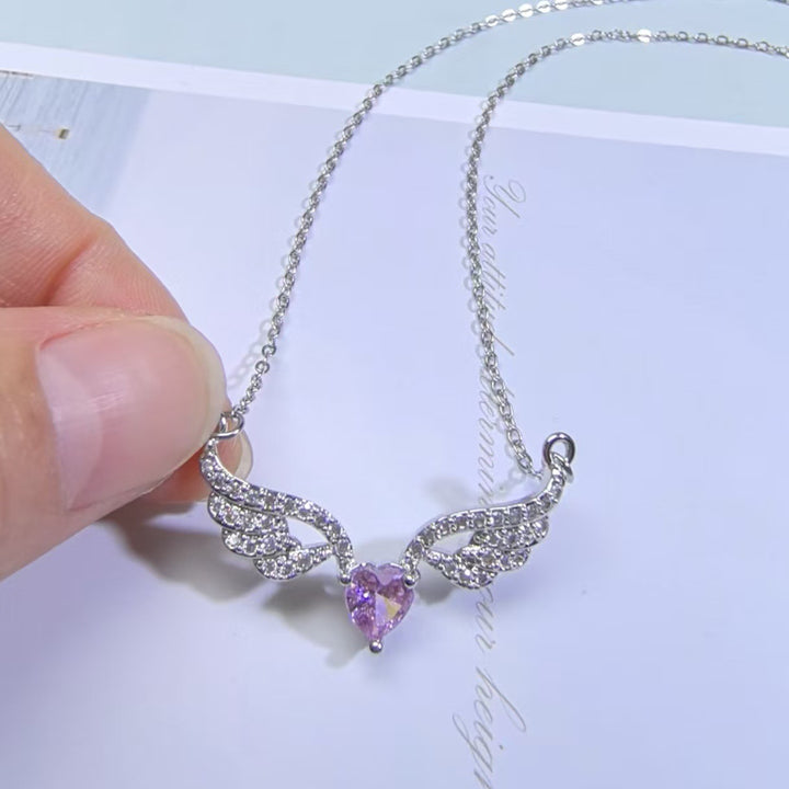 Angel Wings Heart diamond Necklace (Multi-Color Delicate Romantic Pendant)