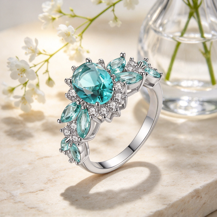 Lake Green Gemstone Flower Ring