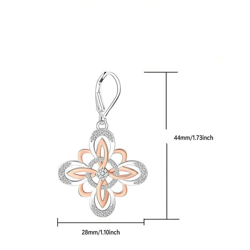 S925 Silver Two‑Tone Celtic Knot Flower Drop Earrings, Vintage Open‑Work Leverback Earrings for Women