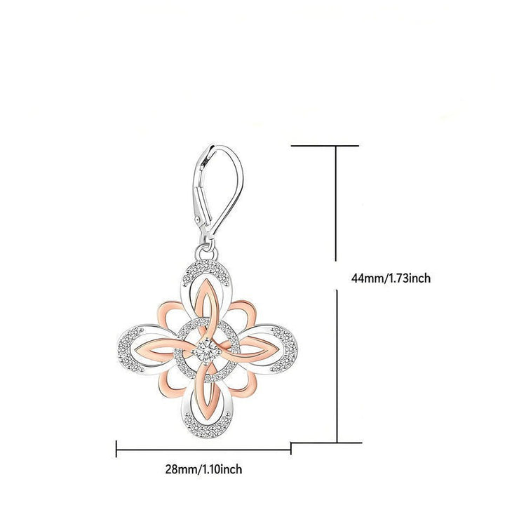 S925 Silver Two‑Tone Celtic Knot Flower Drop Earrings, Vintage Open‑Work Leverback Earrings for Women