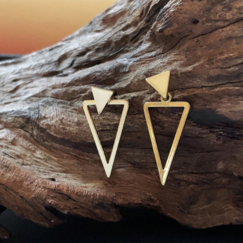 S925 Silver Geometric Double Triangle Earrings, Minimalist Hollow Triangle Drop Earrings in Gold & Silver