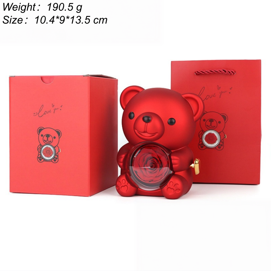 Preserved Rose Bear Jewelry Music Gift Box Set, Multiple‑Color Options