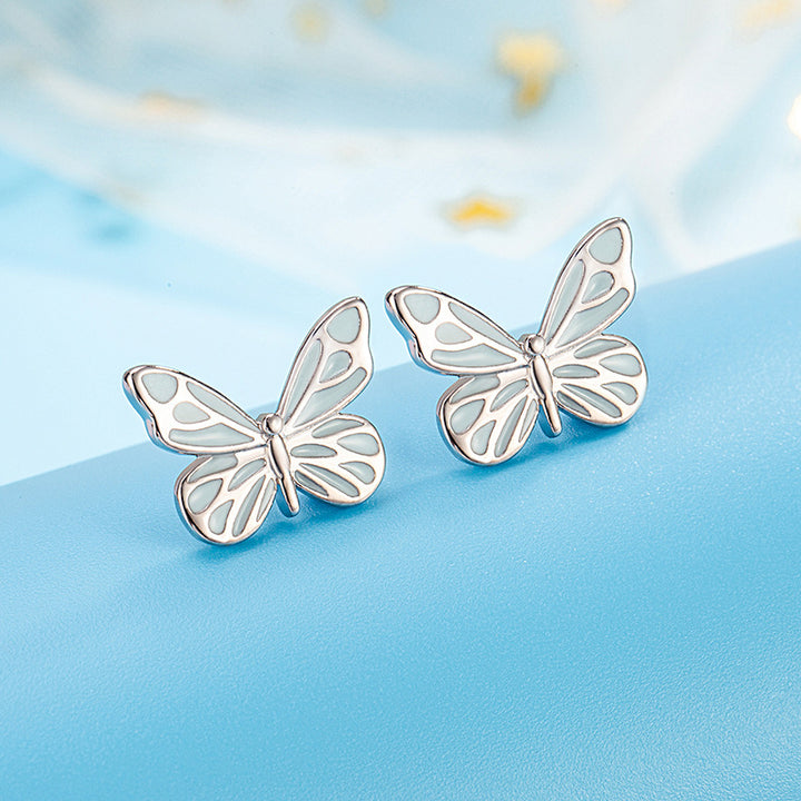 S925 Silver Luminous Butterfly Stud Earrings