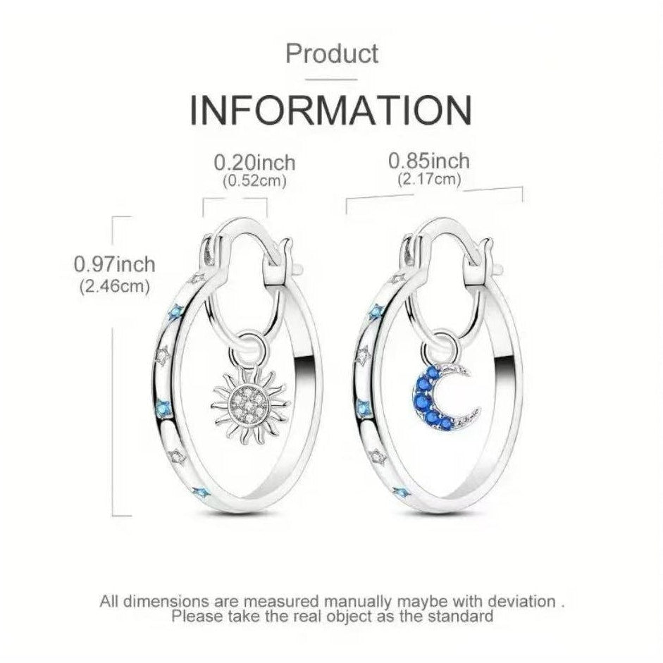 Sun & Moon Asymmetric Hoop Earrings, Celestial Star Paved Diamond Click Hoops Gold & Silver Dreamy Sky Jewelry