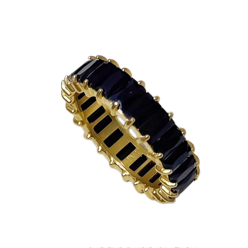 Baguette Cut Full Eternity Ring, Multi-Color Paved Diamond Gold & Silver Luxury Stackable Band