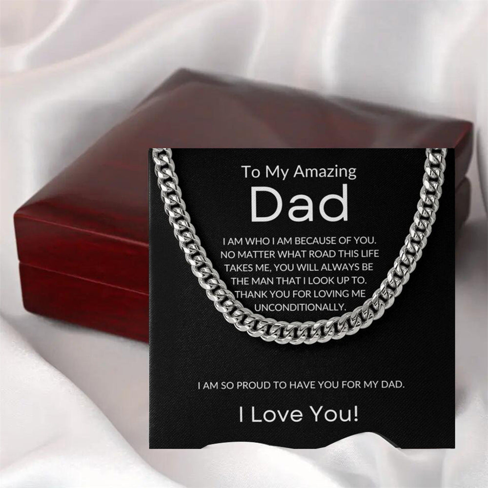 Father's Day Themed Cuban Link Necklace (Sentimental Gift for Dad)