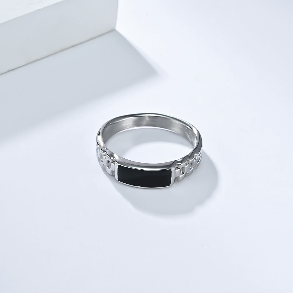 Textured‑Band Black Enamel Statement Ring, 3‑Color Options