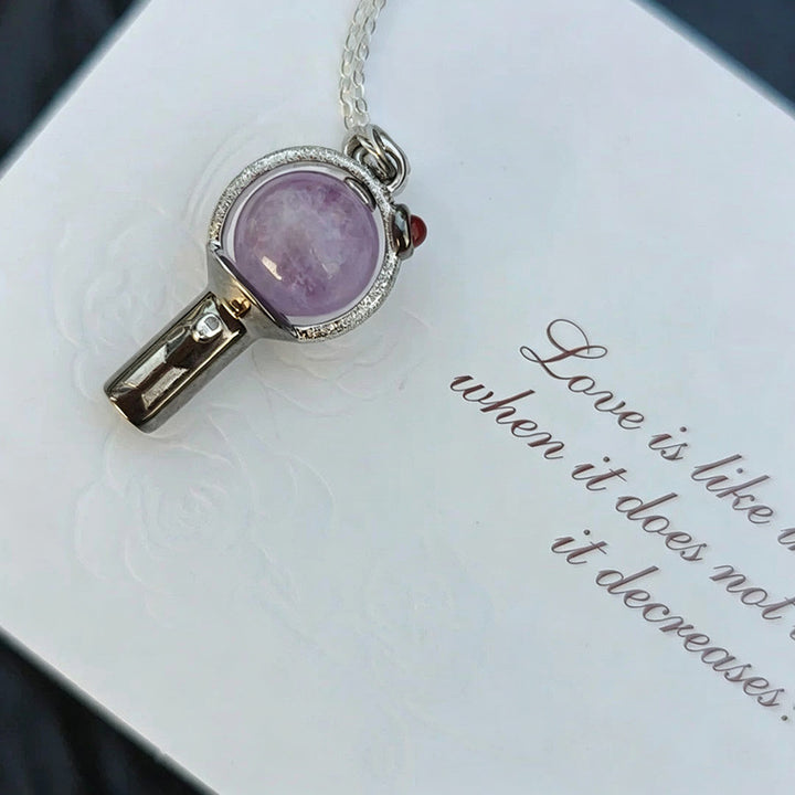 Exquisite Round Amethyst Magic Wand Pendant Necklace, Luxury Paved Crystal Minimalist Clavicle Chain for Women