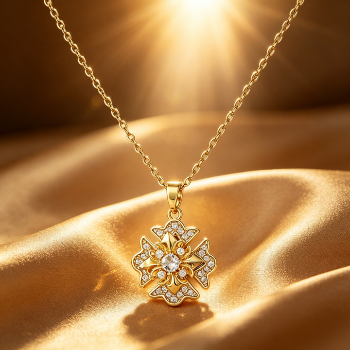 Vintage Ornate Cross Pave‑Set Diamond Gold Pendant Necklace