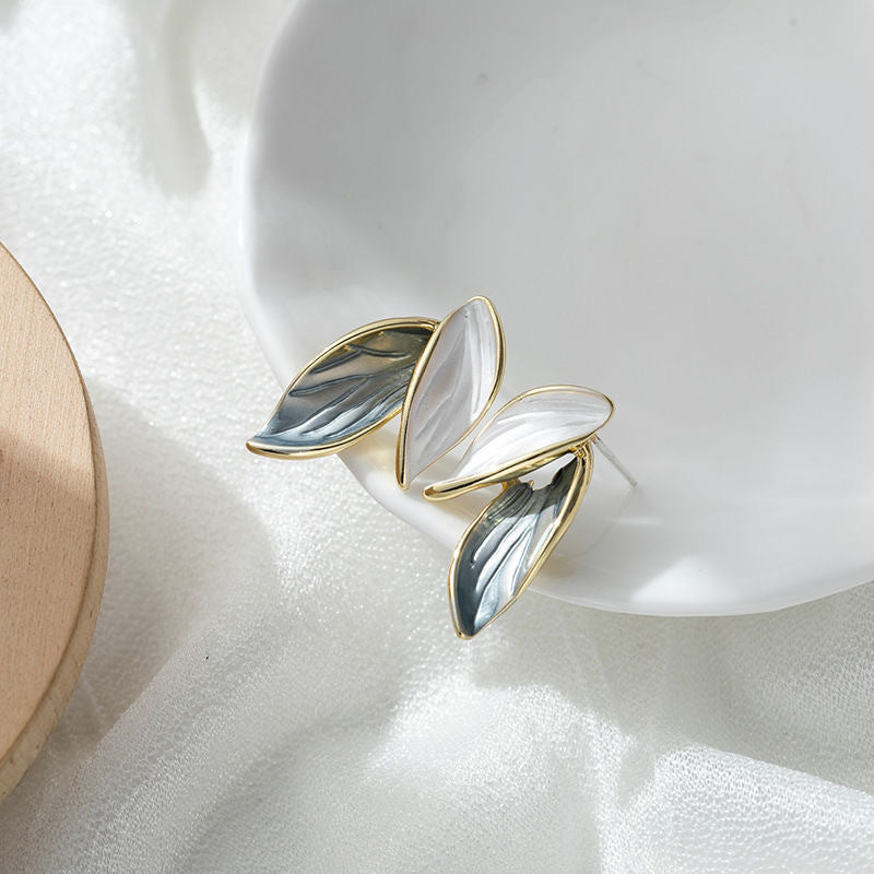 Double Leaf Enamel S925 Silver Stud Earrings