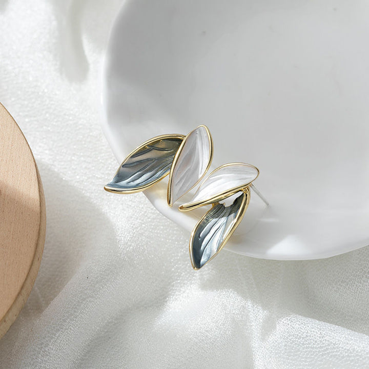 Double Leaf Enamel S925 Silver Stud Earrings