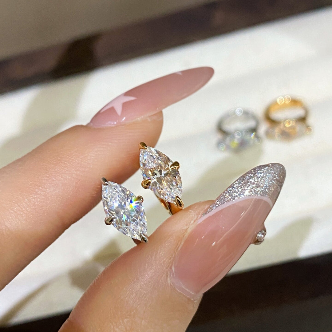 S925 Silver Marquise Cut Diamond Huggie Earrings, Minimalist Paved Hoop Earrings in Gold & Silver Two Tones