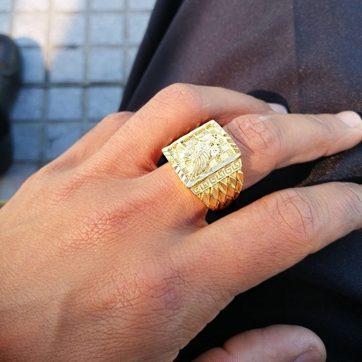 Embossed Eagle Wide‑Band Men’s Gold‑Tone Ring