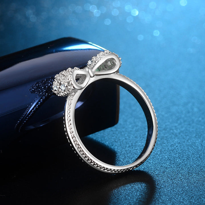 Filigree Diamond Bow Ring (2 Colors S925 Silver Luxury Women's Band)