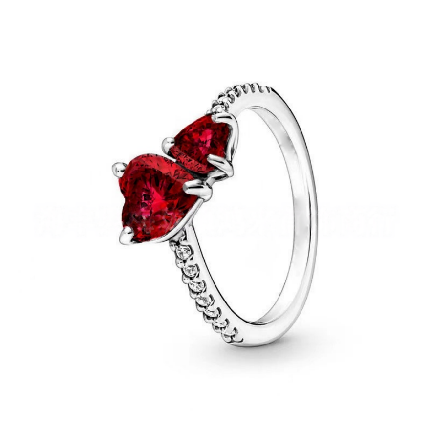Two Heart Shaped Stone Ring, Gold & Silver Luxury Promise Engagement Diamond Band