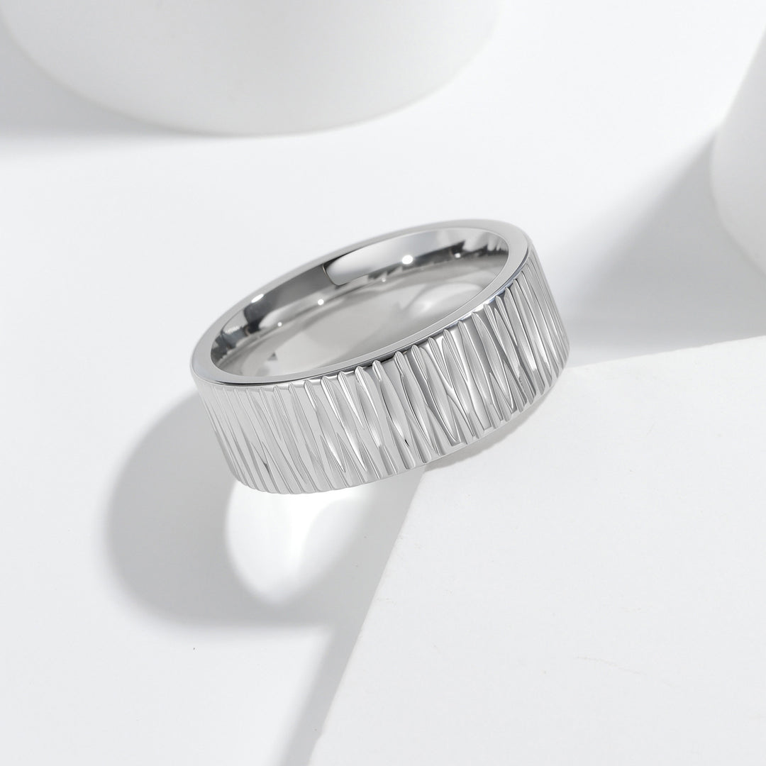 Textured Wide Band Ring (Unisex Titanium Steel Statement Ring)