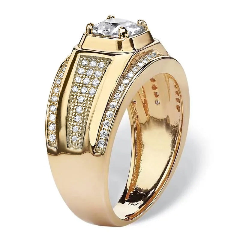 Princess Cut Diamond Wide Men's S925 Silver Ring, Multi-Row Paved Diamond Business Band for Men