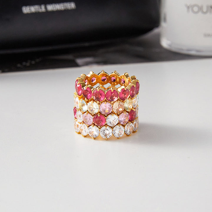 Rainbow Multi-Color Diamond Eternity Band (5 Colors Delicate Luxury Statement Ring)
