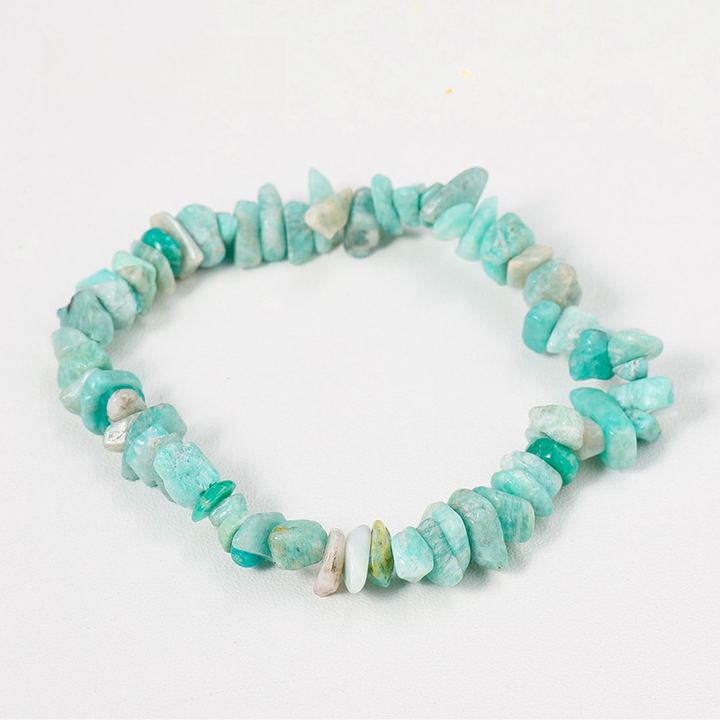 Natural Crystal Chip Stretch Bracelet, Malachite/Aventurine/Amazonite Casual Retro Beaded Bracelet