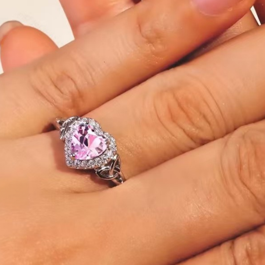 Heart‑Shaped Purple Diamond Ring With Celtic Knot Details For Women