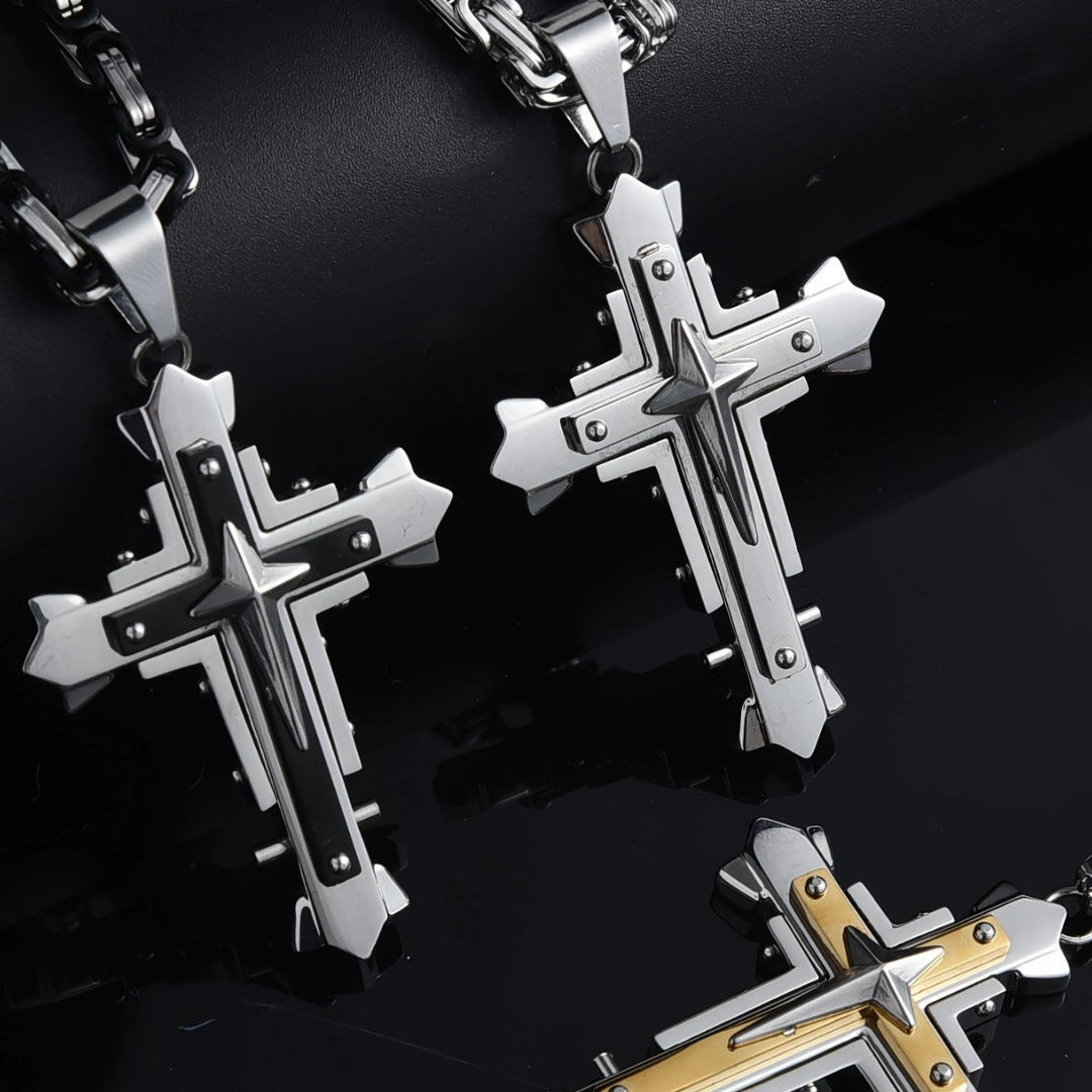 Punk Style Emperor Chain Cross Pendant Necklace (3 Colors Edgy Men's Statement Jewelry)