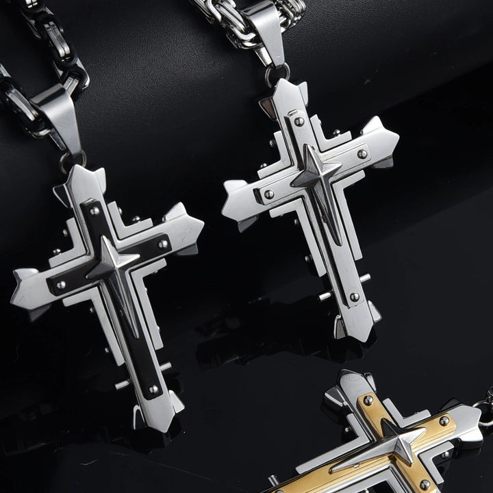 Punk Style Emperor Chain Cross Pendant Necklace (3 Colors Edgy Men's Statement Jewelry)