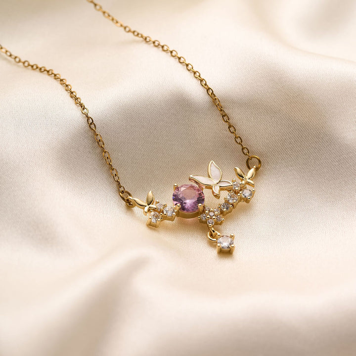 Pink Diamond Butterfly Pendant Necklace (2 Colors Luxury Women's Chain)
