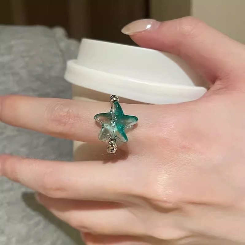 Ocean-Inspired Star Beaded Stretch Ring (2pcs Cute Stackable Band Set)