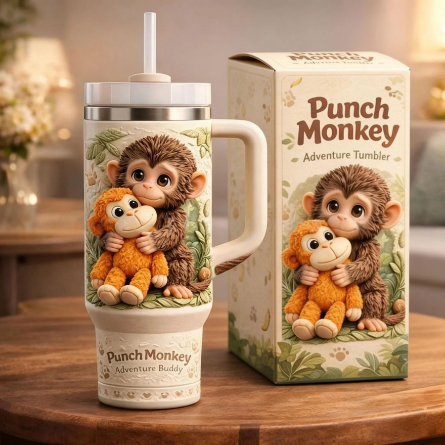 Punch Monkey Adventure Tumbler (Cute Monkey Print Insulated Cup)
