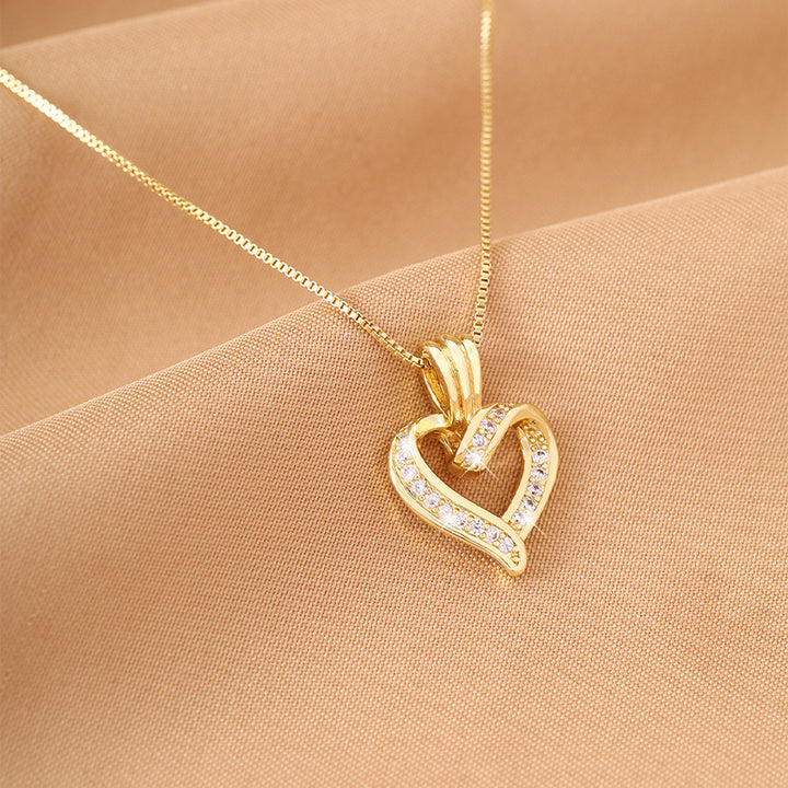Twisted Heart Cubic Diamond Pendant Necklace, 14K Gold Plated Hollow Love Dainty Box Chain, Romantic Statement Necklace for Women